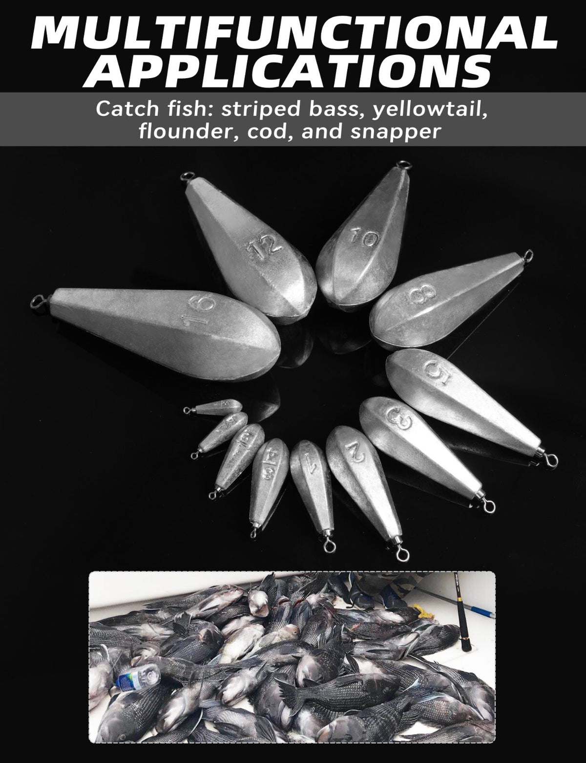 Saltwater Fishing Sinkers with Swivel for Deep Water Bottom Fishing - Multiple Sizes