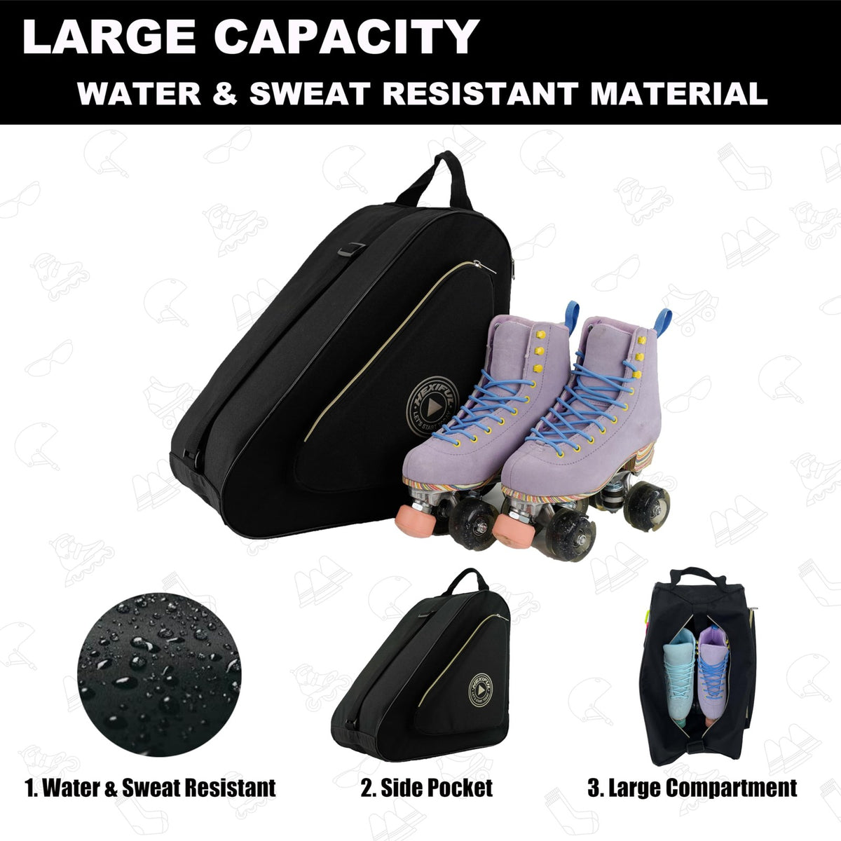 Waterproof Skate Bag for Inline, Roller & Quad Skates - Kids & Adults