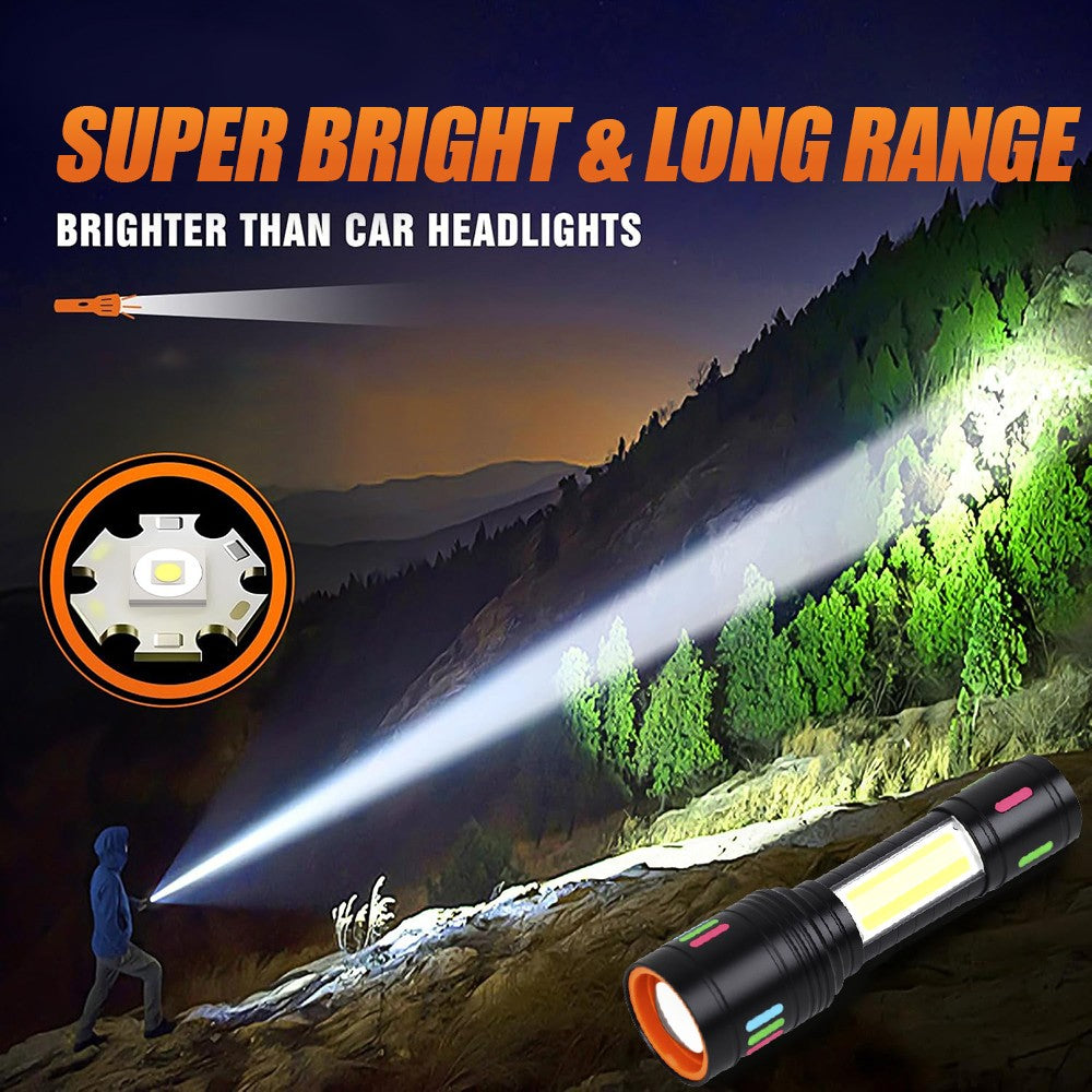 Rechargeable LED Tactical Flashlight 2 Pack Waterproof Emergency Light