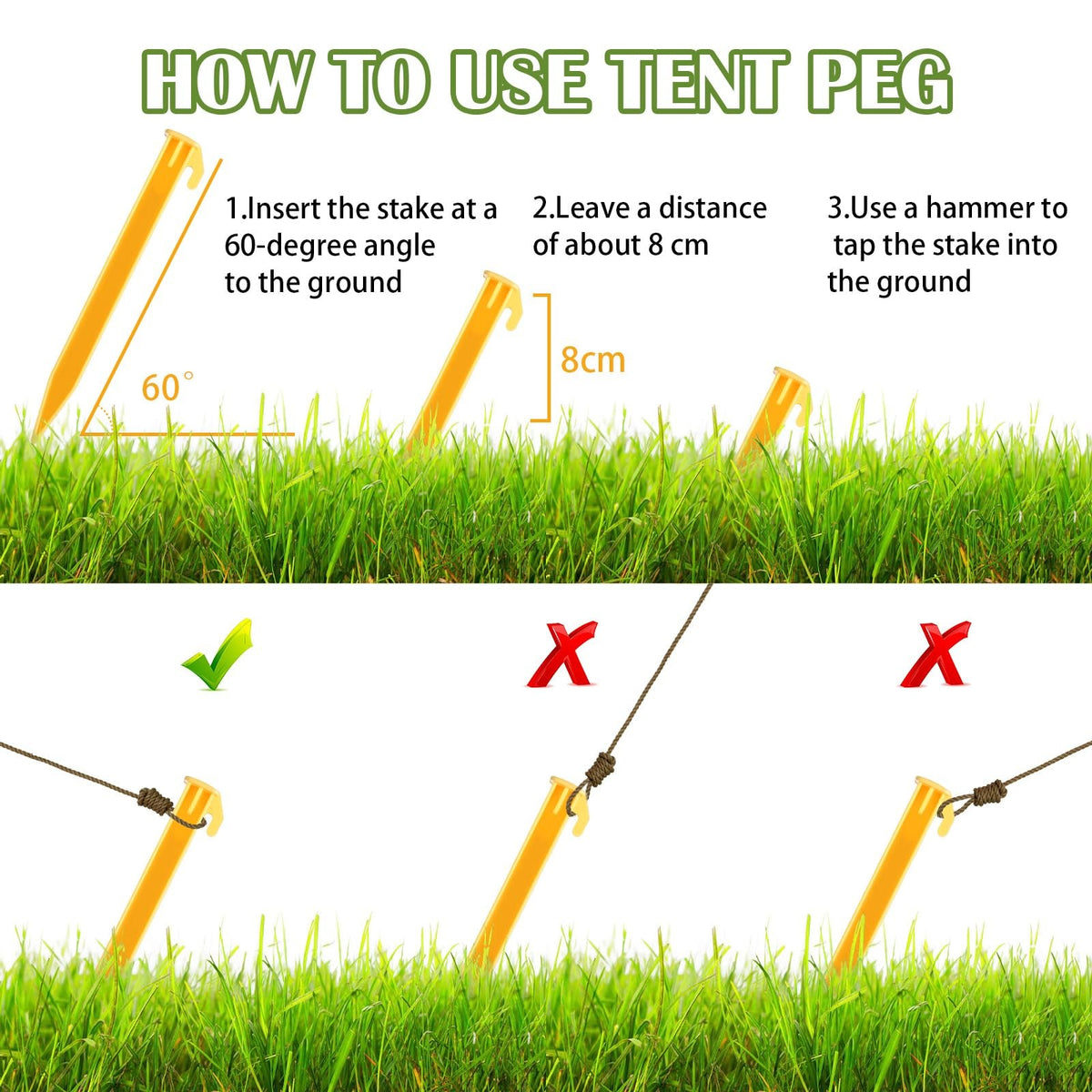 12-Pack Heavy Duty Plastic Tent Stakes - 5.7 Inch Beach Canopy Pegs