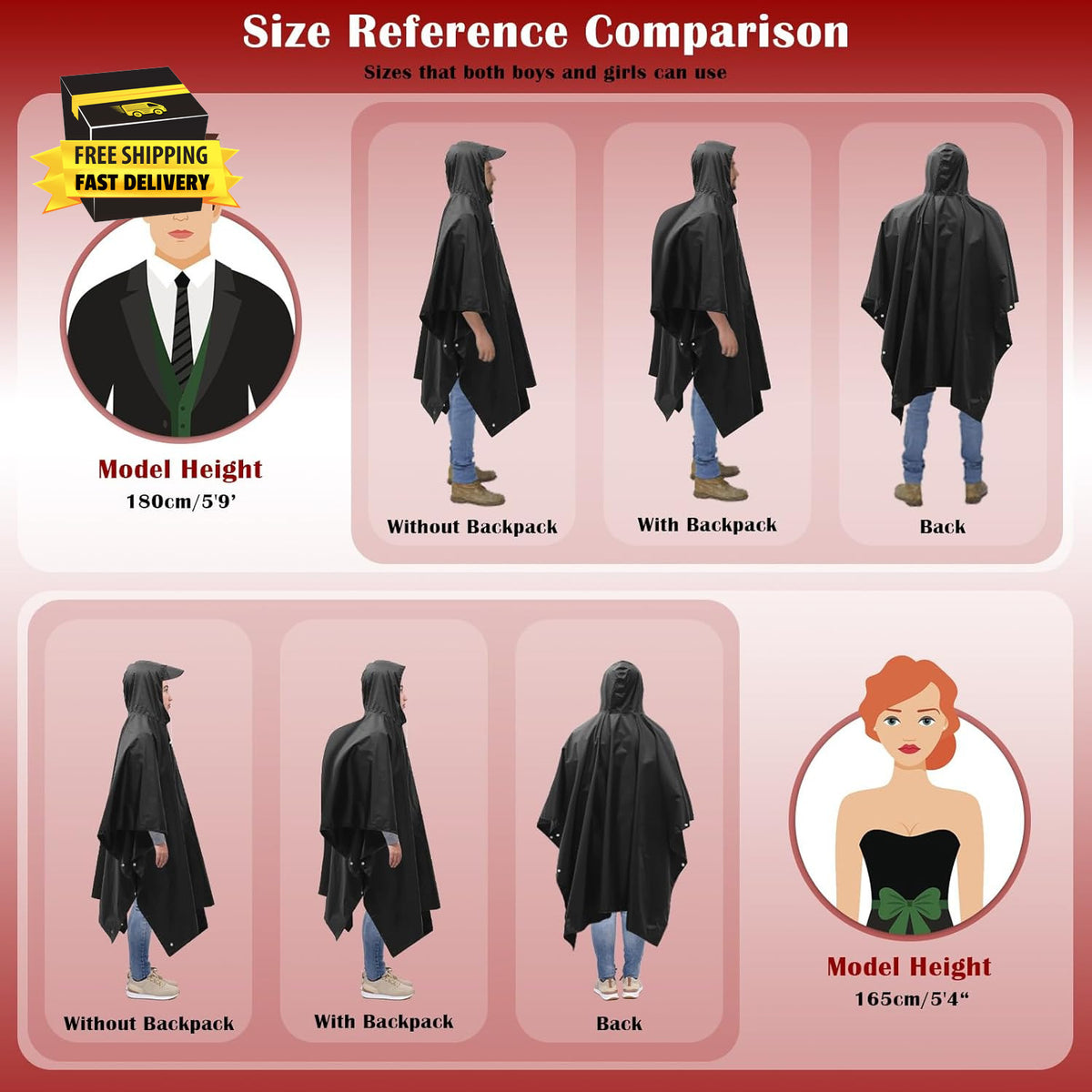 Adult Waterproof Reusable Rain Ponchos with Hood - Lightweight EVA Outerwear