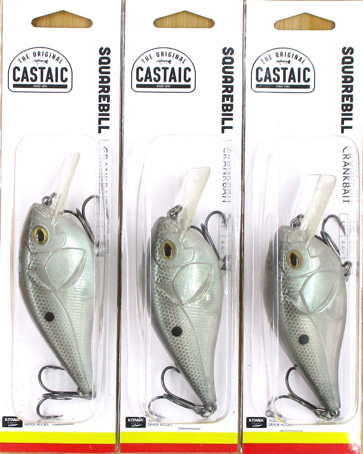Castaic 4.5-Inch Squarebill Crankbaits for Bass Fishing - Green Gizzard Shad, 4 Pack