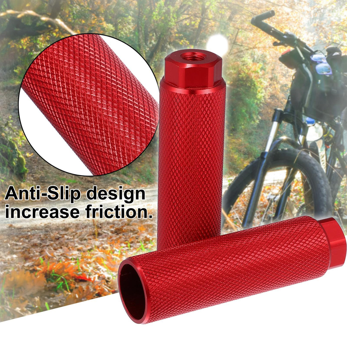 Aluminum Alloy Bicycle Foot Pegs for BMX MTB and Road Bikes 3/8 Inch Black Red Pair