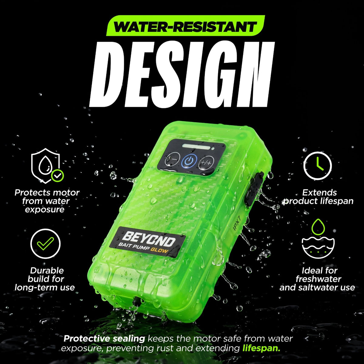 Rechargeable Glow-in-The-Dark Bait Pump with 4-Speed Bubble Control & XL Air Stone