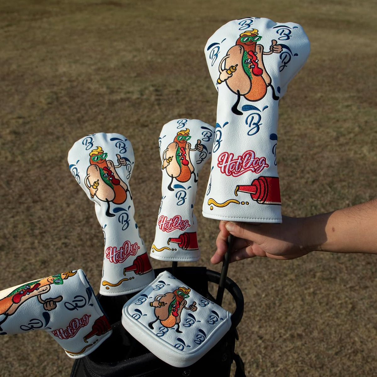 Leather Golf Club Head Covers Hot Dog Design for Drivers & Hybrids