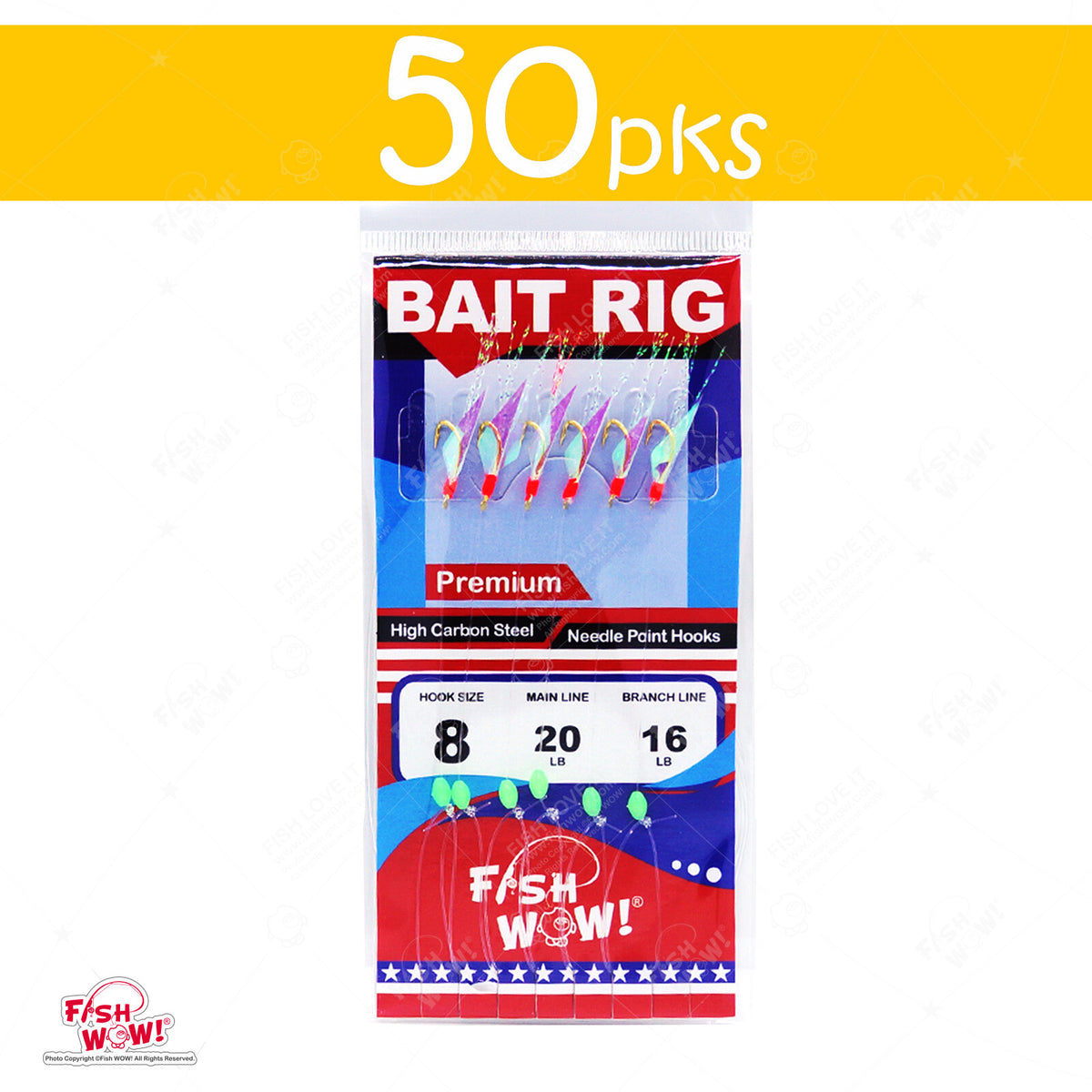 Fishing Sabiki Rig with 6 Gold Hooks Size 8 Glow Beads Premium