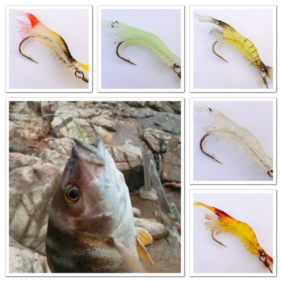 Giant Live Shrimp Fishing Lure Set with Hooks - 4 Inch Soft Silicone Baits for Bass