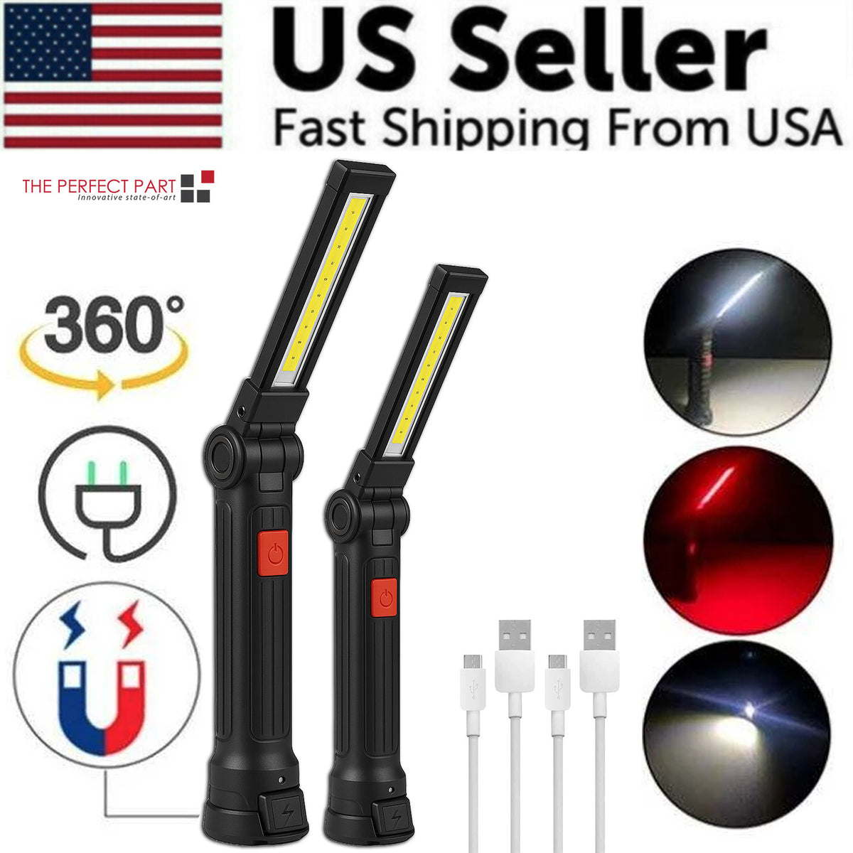 Rechargeable LED Work Light with Magnetic Base and 360° Rotating Head – Bright Mechanic Flashlight