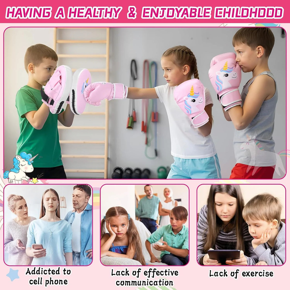 Kids Boxing Gloves and Punching Mitts Set - Unicorn 4oz Training Gear