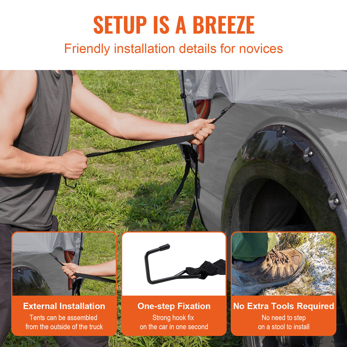 Pickup Truck Bed Tent Waterproof Camping Shelter for 5.5-6ft Vehicles