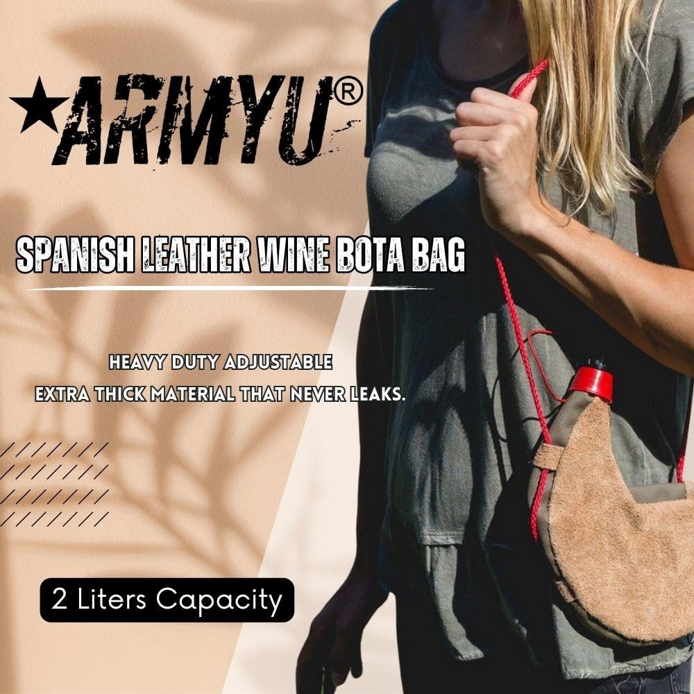 Spanish Leather Water & Wine Bota Flask 2L Traditional Canteen