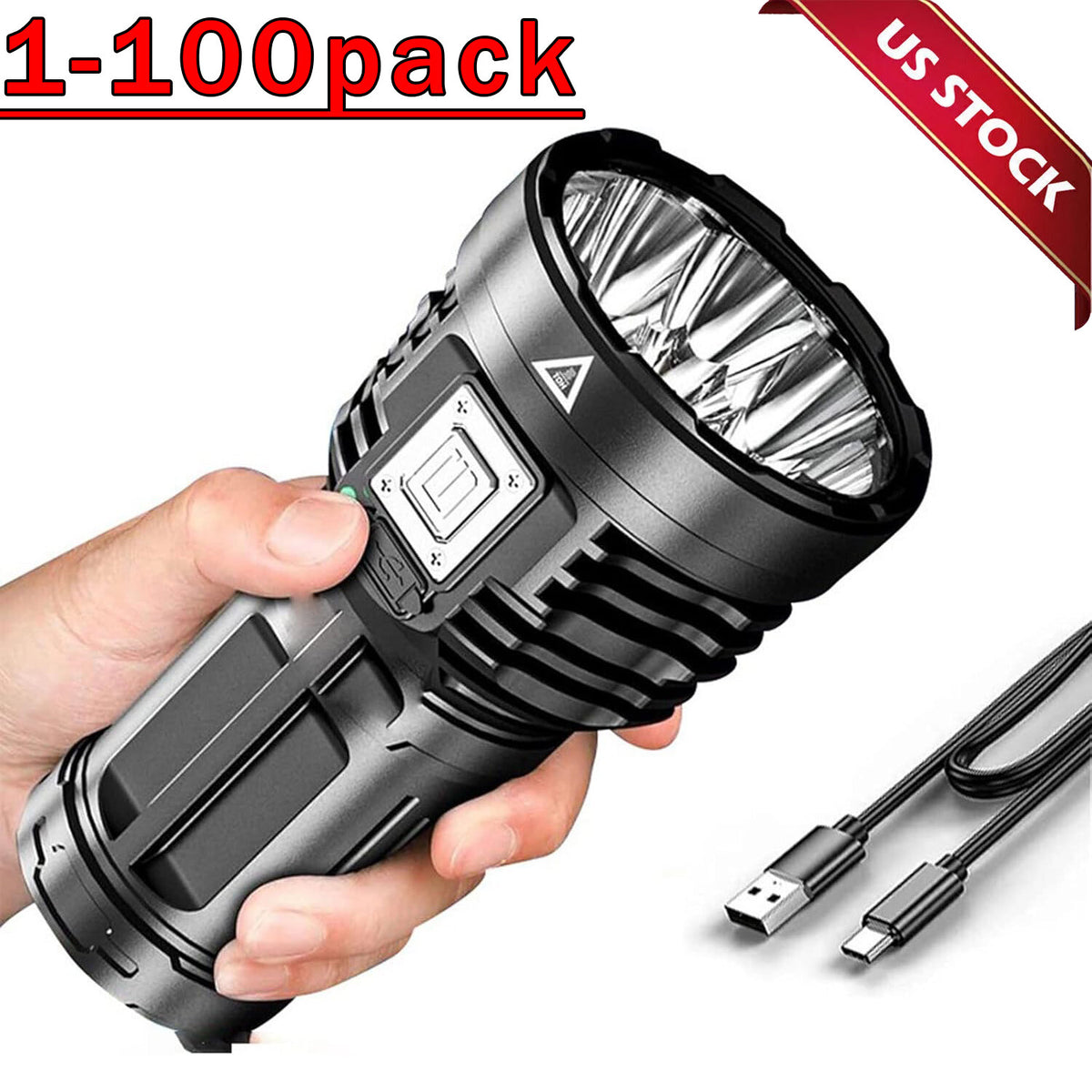 Super Bright 12000000LM LED Tactical Flashlight USB Rechargeable Outdoor