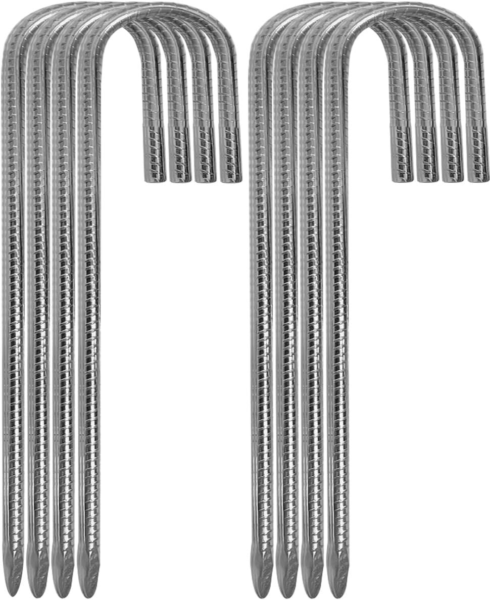 Heavy Duty Rebar Stakes 12 Inch Ground Tent Stakes with Hook - Galvanized Steel