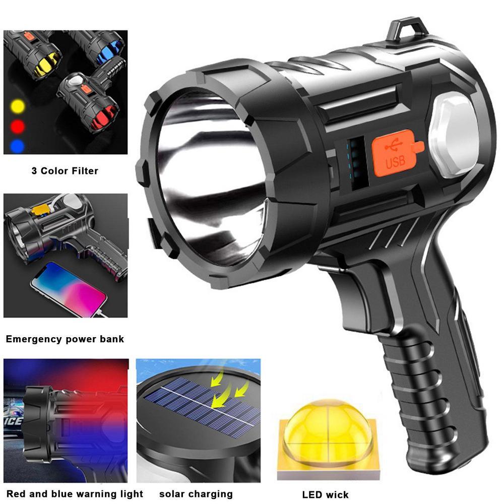 High-Power Rechargeable LED Spotlight 9 Million Lumens Handheld Flashlight