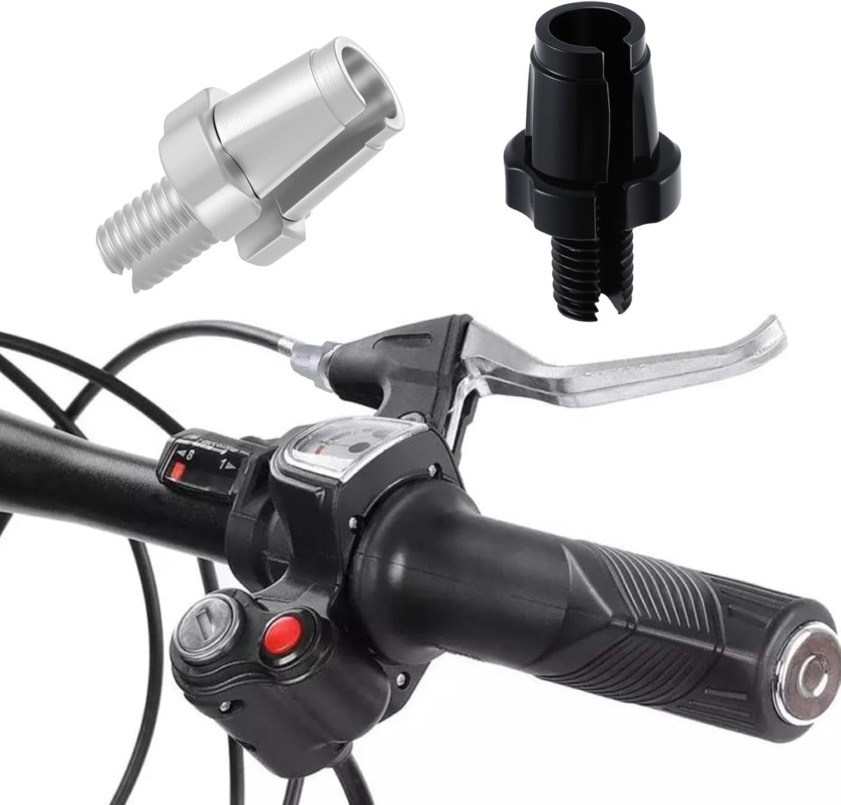 Bike Brake Lever Adjuster Screws Set - Aluminum, M7 Thread, Black & Silver