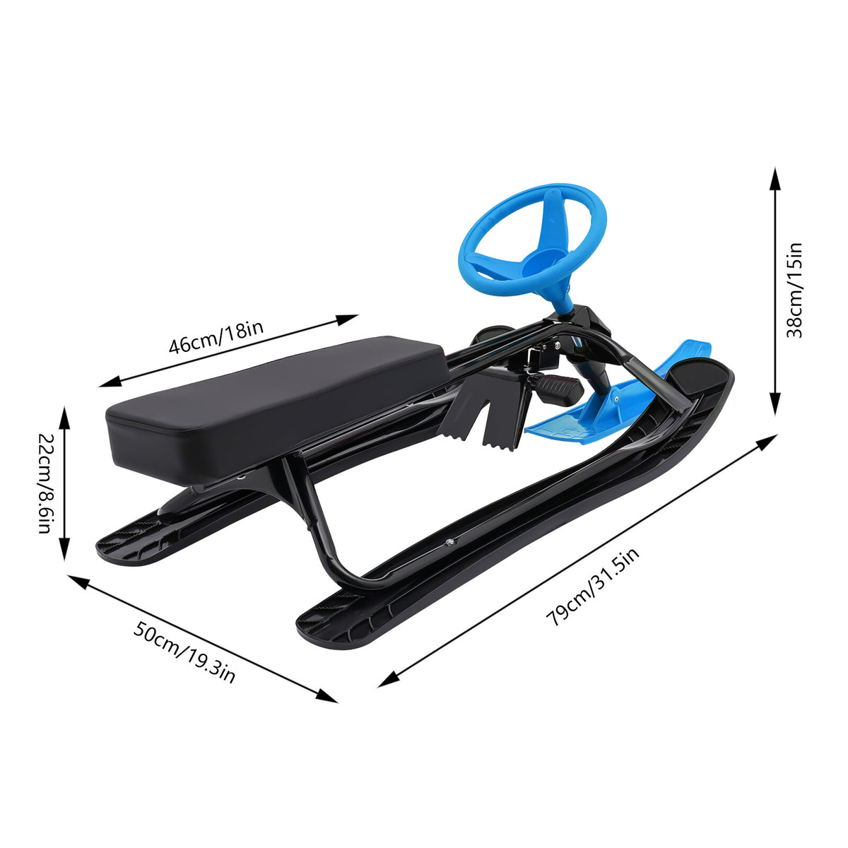 Kids & Adult Snow Racer Sled with Flexible Steering Wheel - Blue