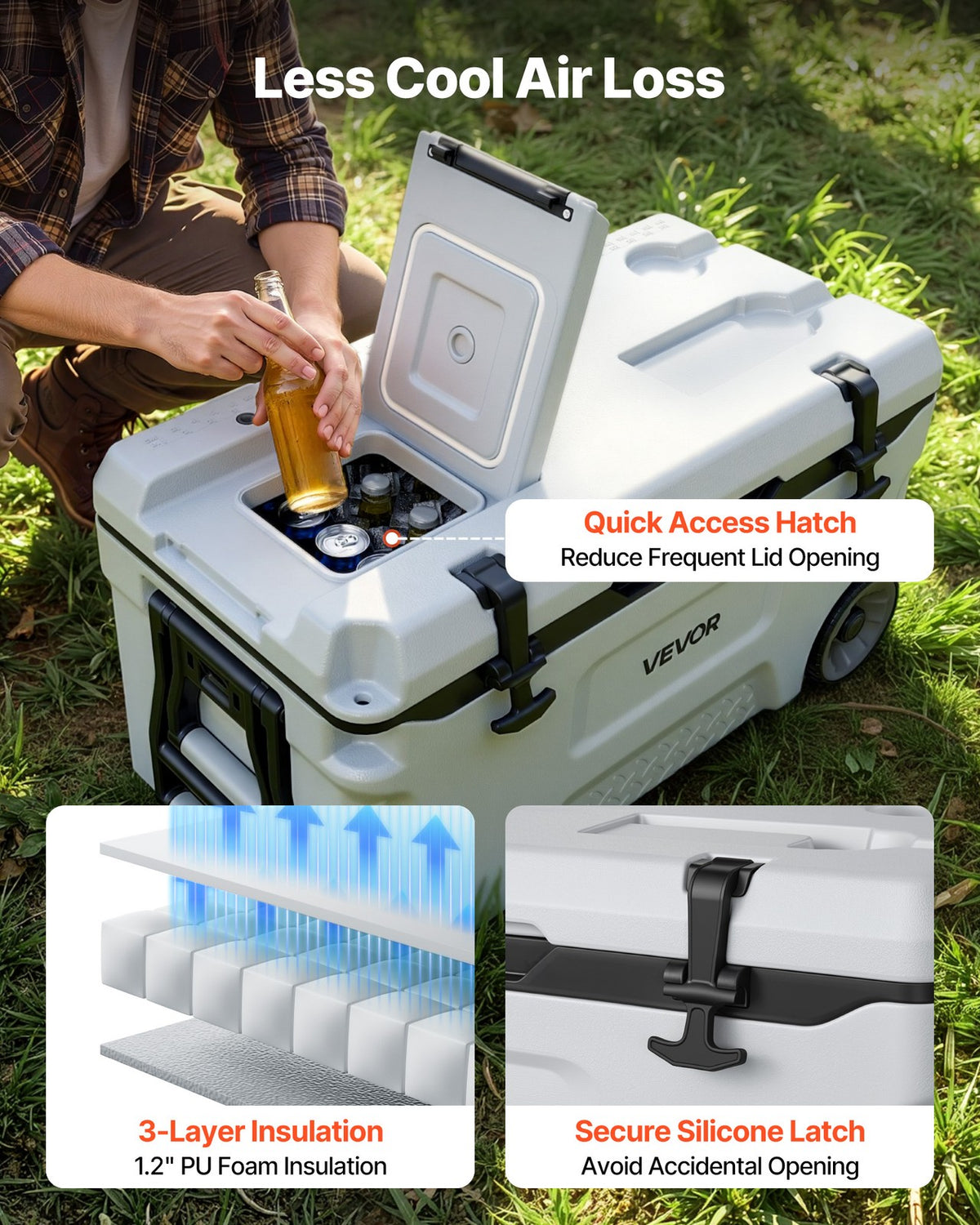 52QT Portable Hard Cooler with Rolling Wheels for Camping & Picnics