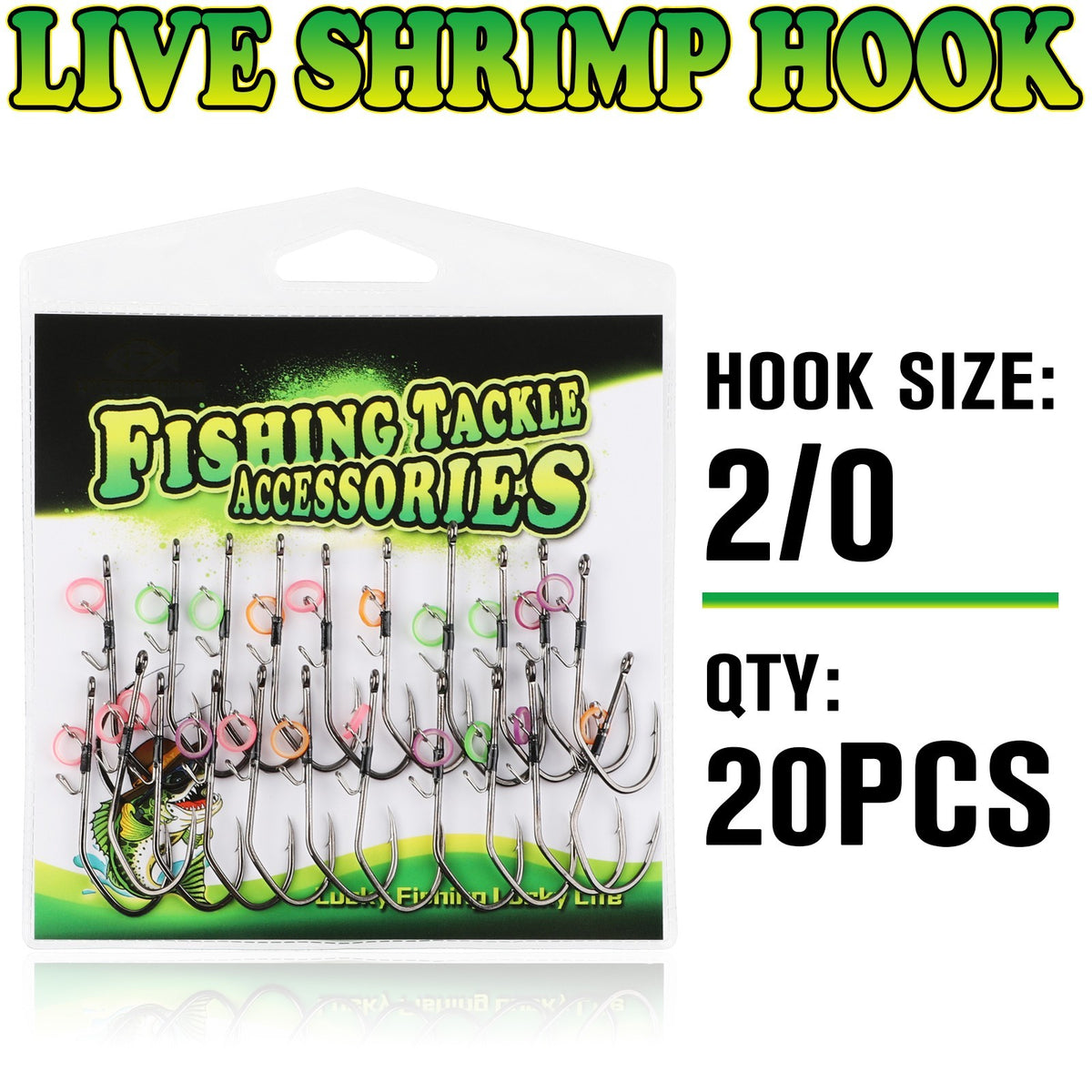 20PCS V Bend Live Shrimp Fishing Hooks for Bass Trout Catfish Pike Saltwater & Freshwater