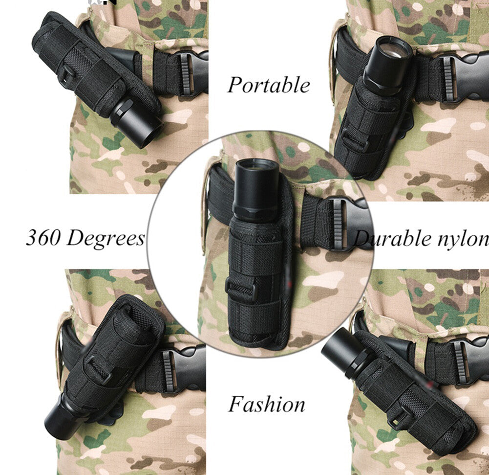 360° Rotatable Tactical LED Flashlight Holster Belt Bag Outdoor Carry Case