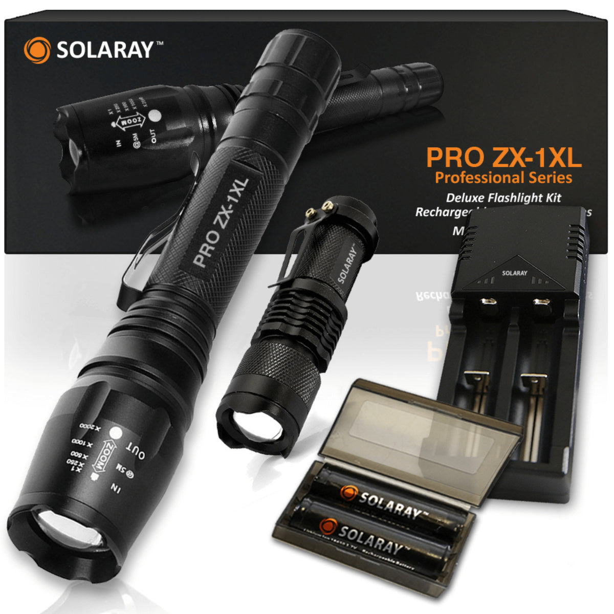 18650 LED Tactical Flashlight Kit with Zoom and 5 Light Modes