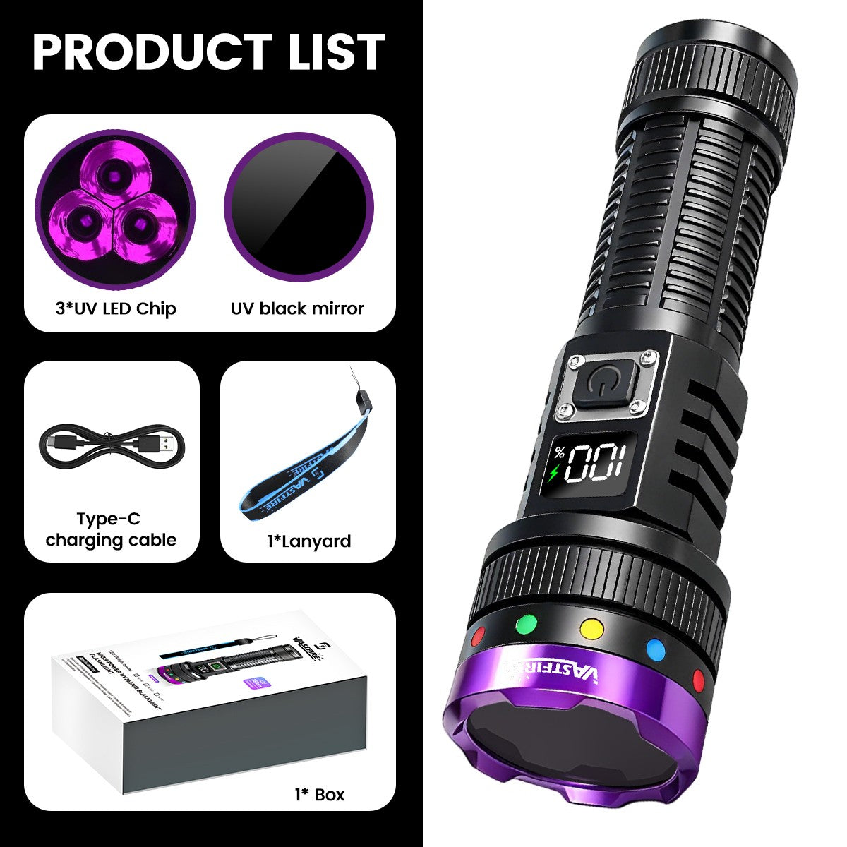 UV Flashlight Torch for Pet Stain Detection Rechargeable UV Light