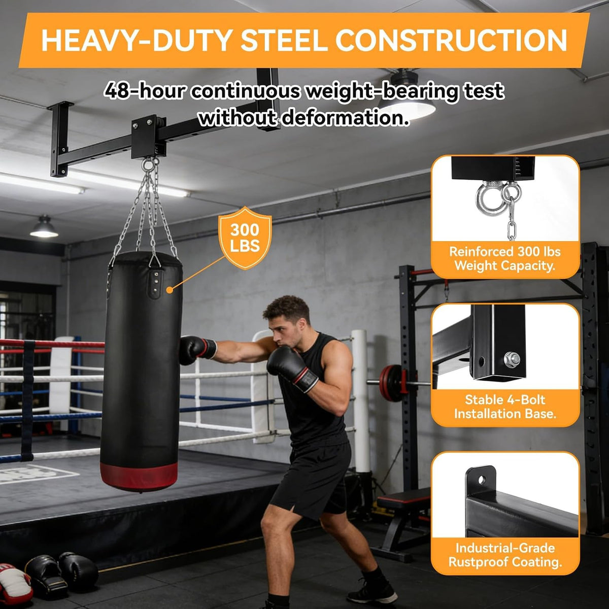 Heavy Bag Wall Mount Hanger with Roller System 300 lb Capacity Adjustable