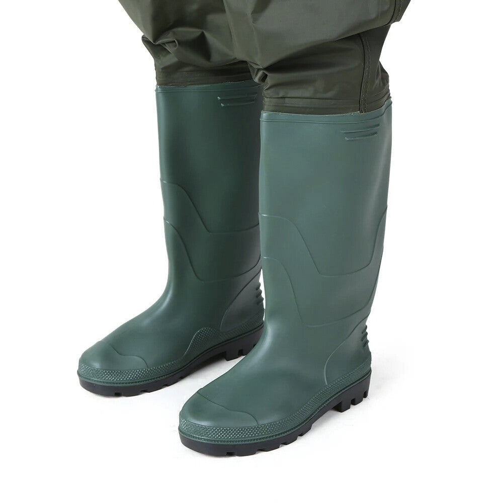 Breathable Waterproof Nylon PVC Fishing Chest Waders with Wading Boots - Army Green