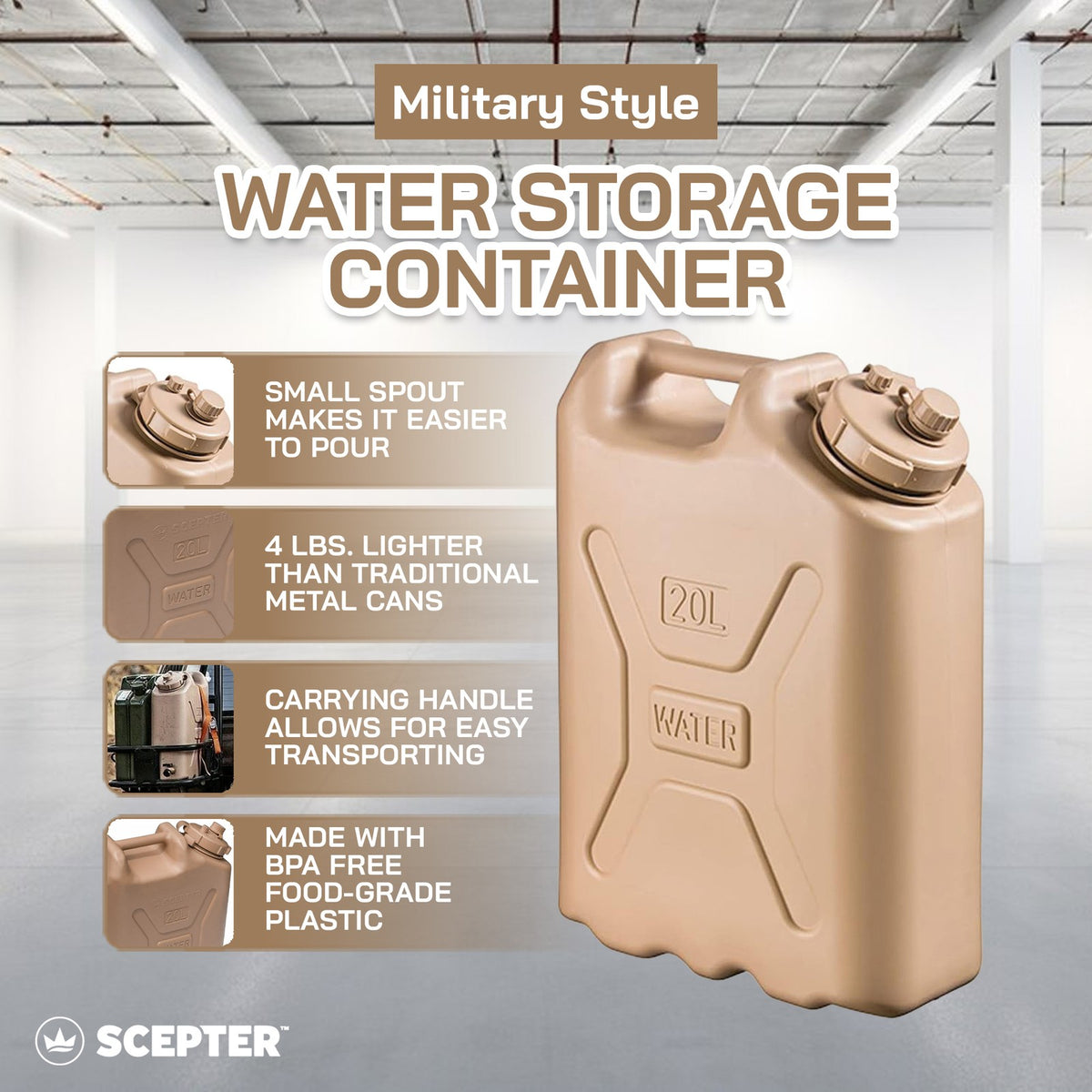 5 Gallon Portable Water Container BPA-Free Camping & Emergency Use Sand