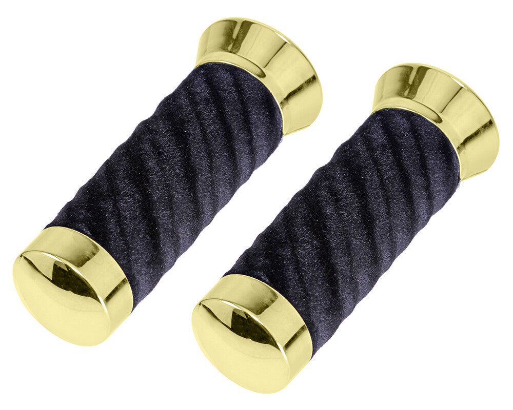 Lowrider Velour Handlebar Grips with Chrome or Gold Caps for Custom Bikes
