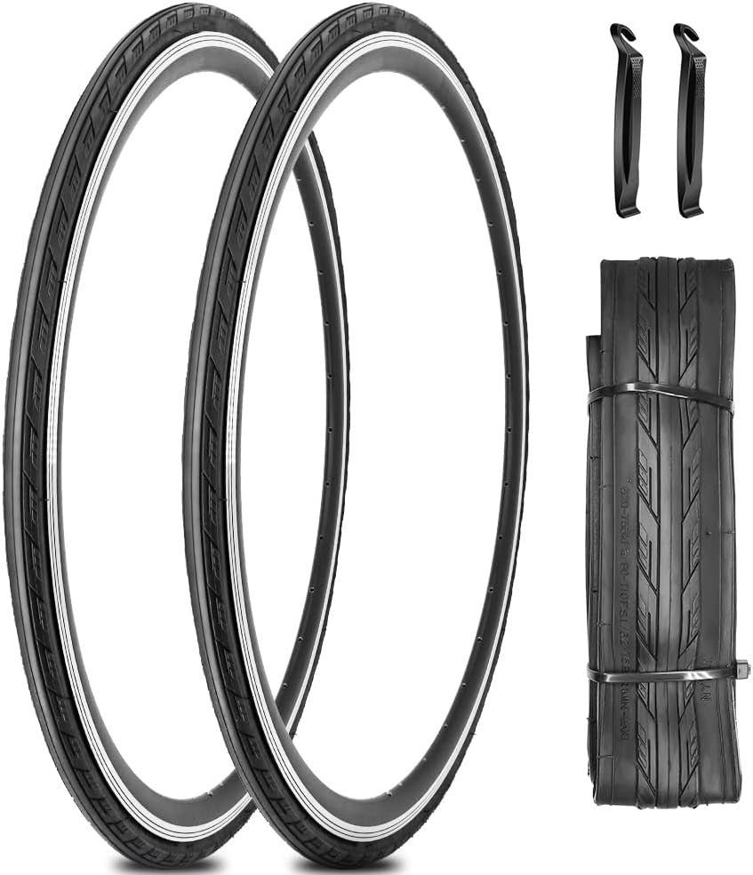 2 Pack 700C Road Bike Tires 23-35C with Levers, Puncture-Resistant, Fast Rolling