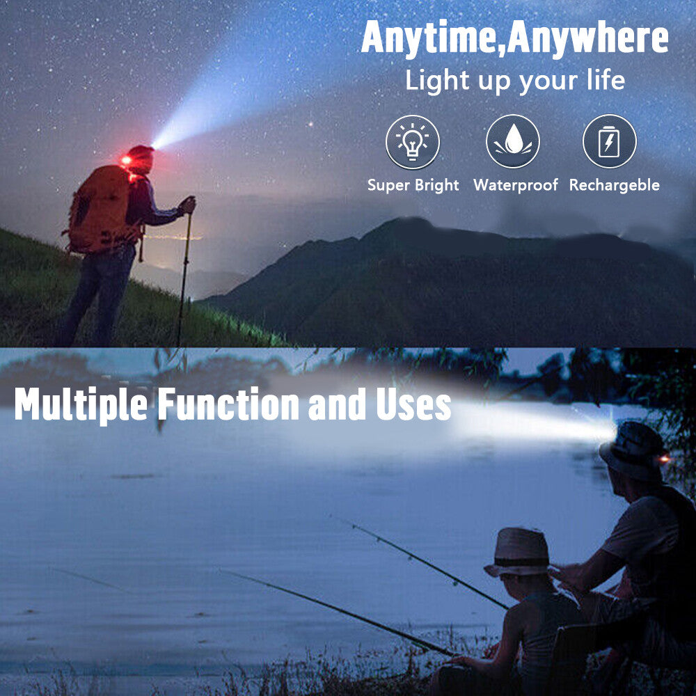 High Power LED Tactical Headlamp 5500000LM Rechargeable Head Torch