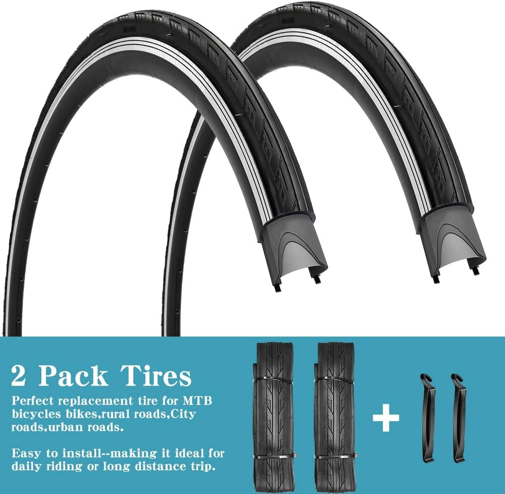 2 Pack 700C Road Bike Tires 23-35C with Levers, Puncture-Resistant, Fast Rolling