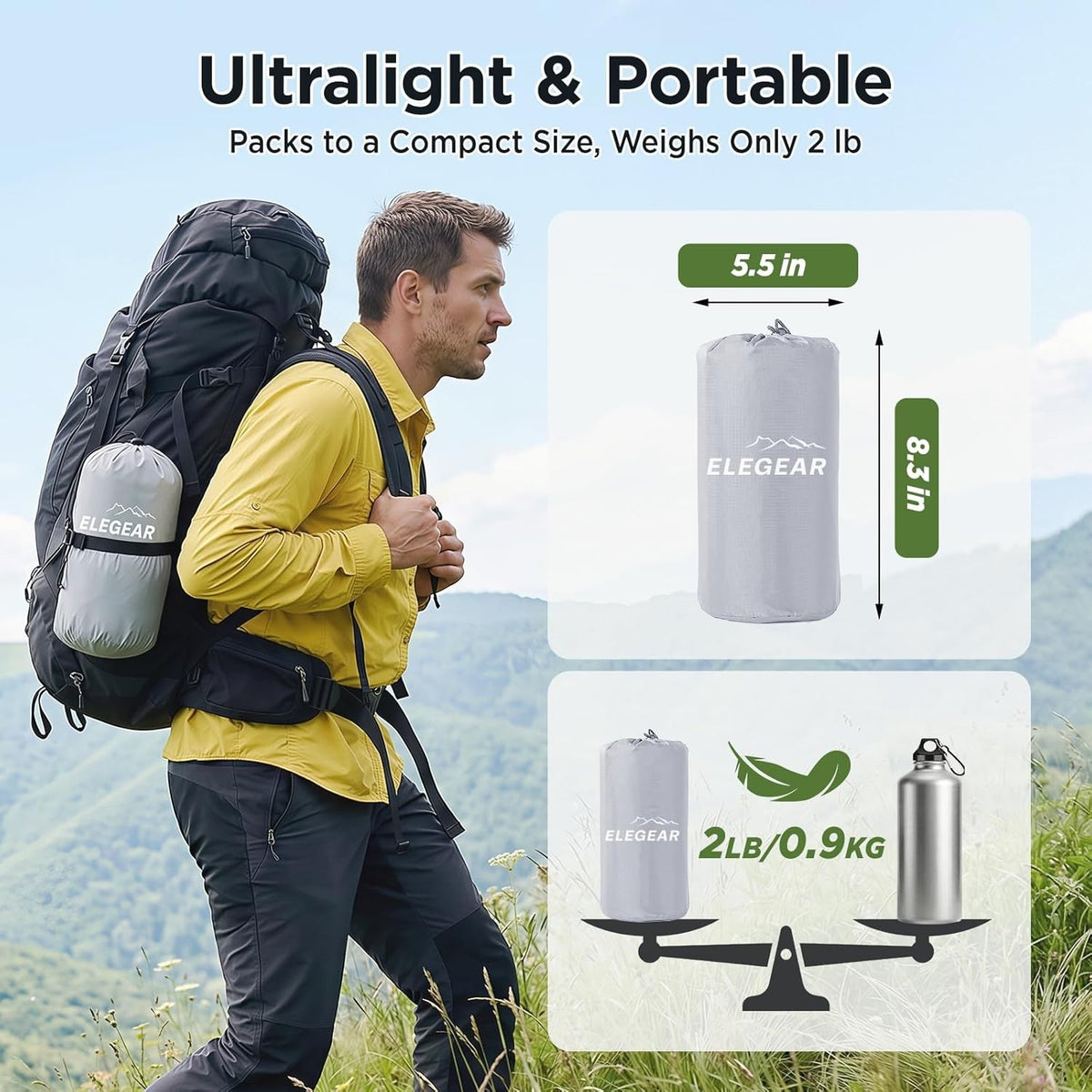 Ultralight Camping Sleeping Pad with 9 R-Value, 4-Inch Thick