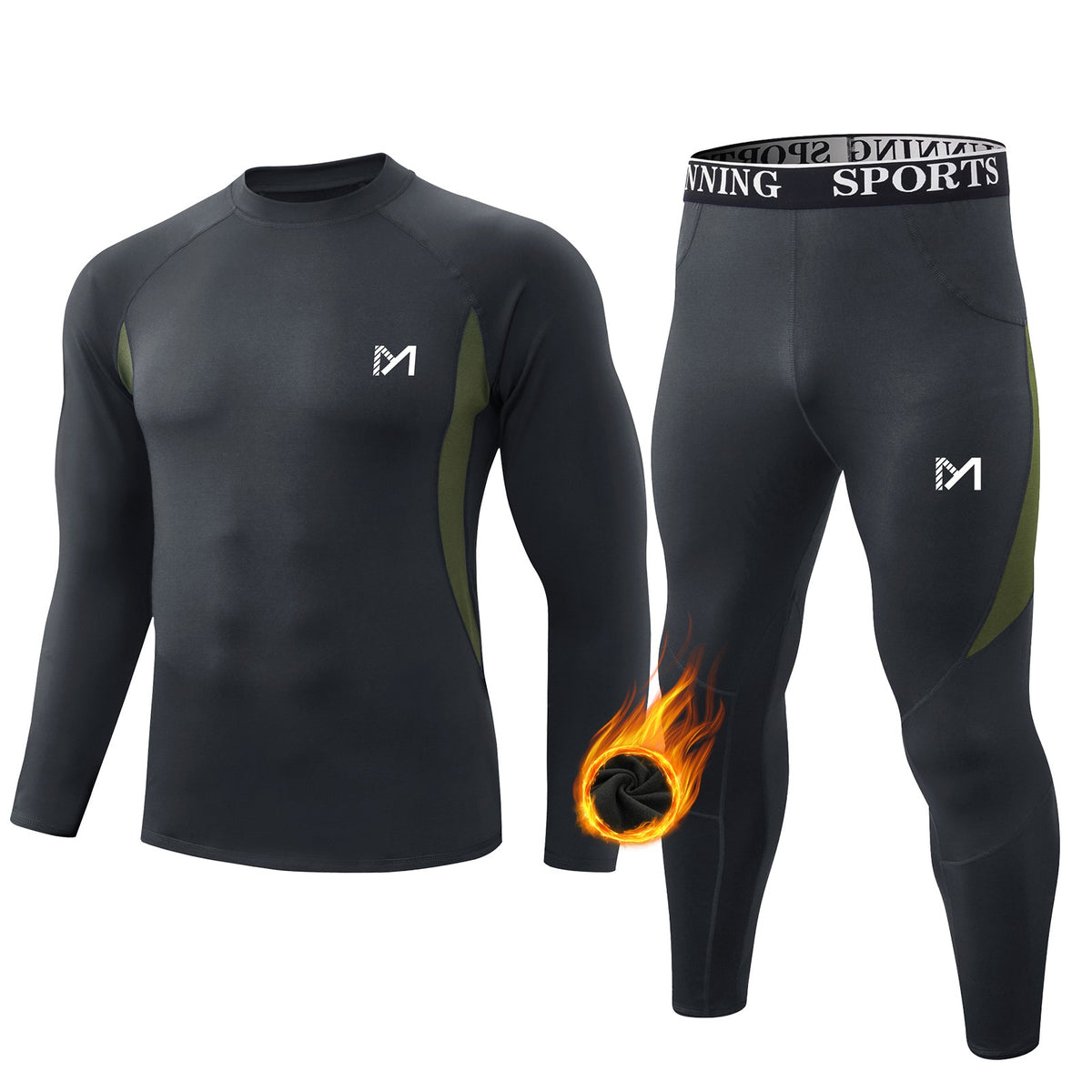 Men's Thermal Fleece Compression Base Layer Under Shirt and Tights Set Winter