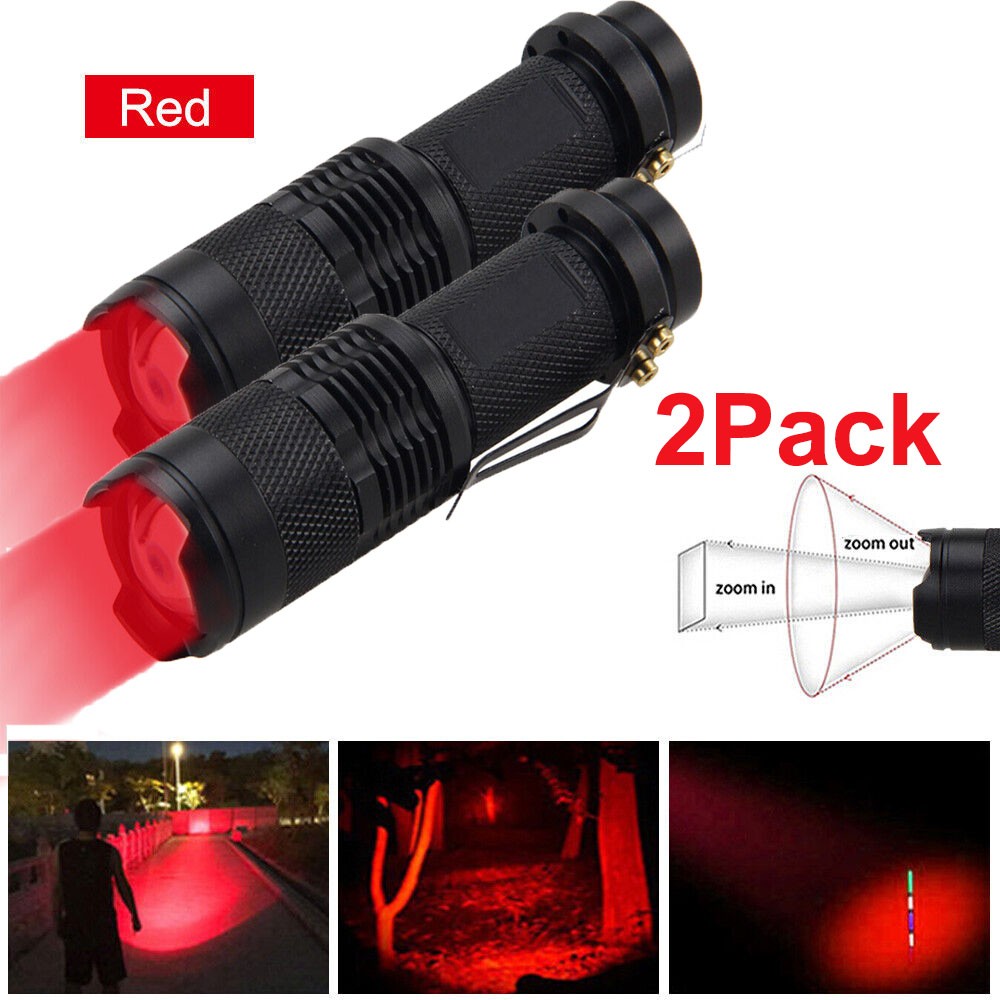 2 Pack Portable Red LED Flashlight Work Light Torch for Camping Hiking Hunting
