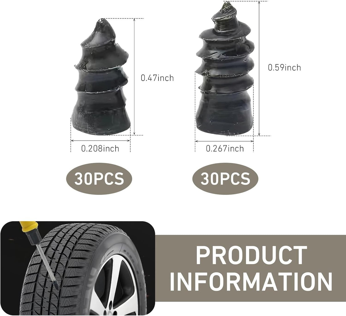 60PCS Tire Repair Kit with Self-Injecting Rubber Plugs and Screwdriver