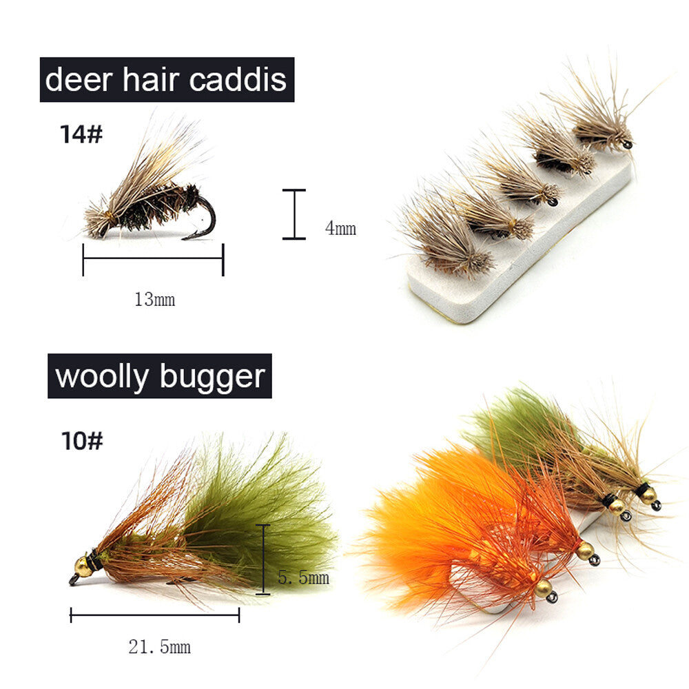 Fly Fishing Flies Assortment Kit with 64 Hand-Tied Lures & Tackle Box