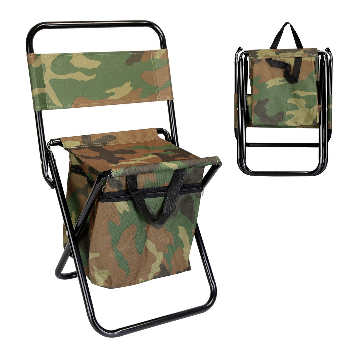 Portable Camping Chair with Cooler Bag and Backrest - Foldable Outdoor Stool