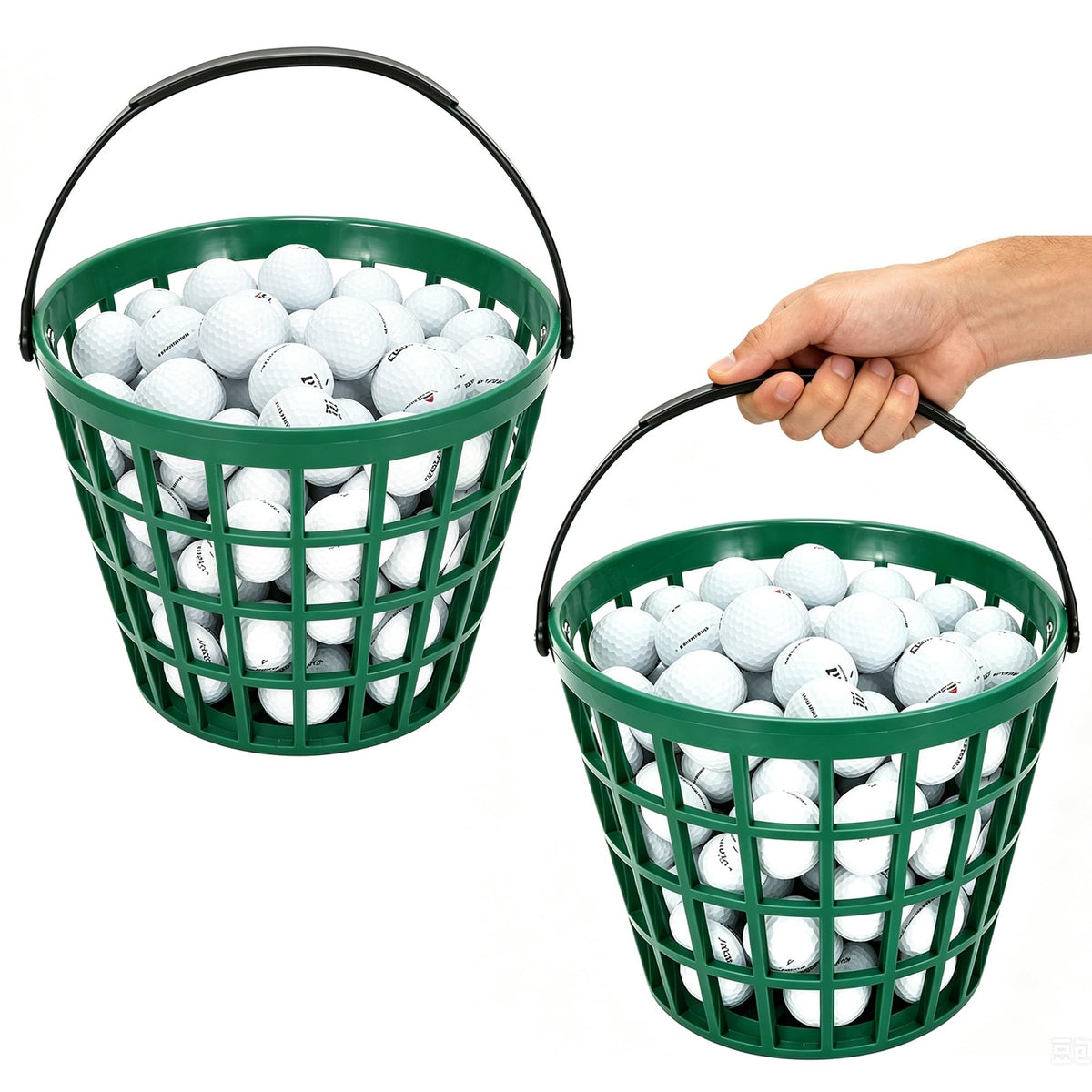 Golf Ball Basket and Bucket Set - Green Plastic Storage for Golf Practice