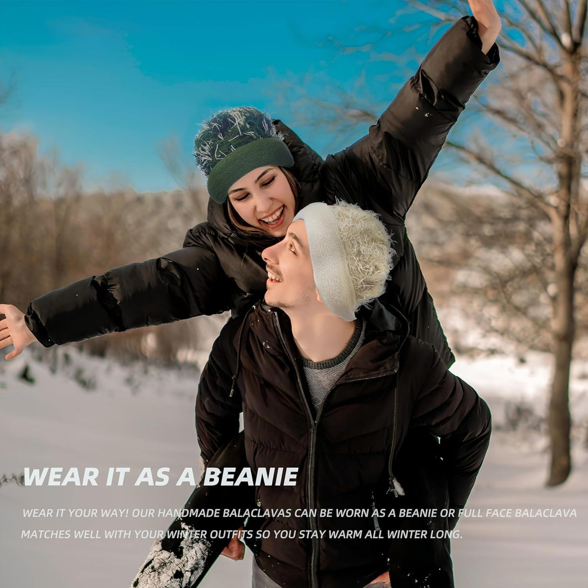 Distressed Knit Ski Face Mask - Windproof Winter Balaclava for Men Women