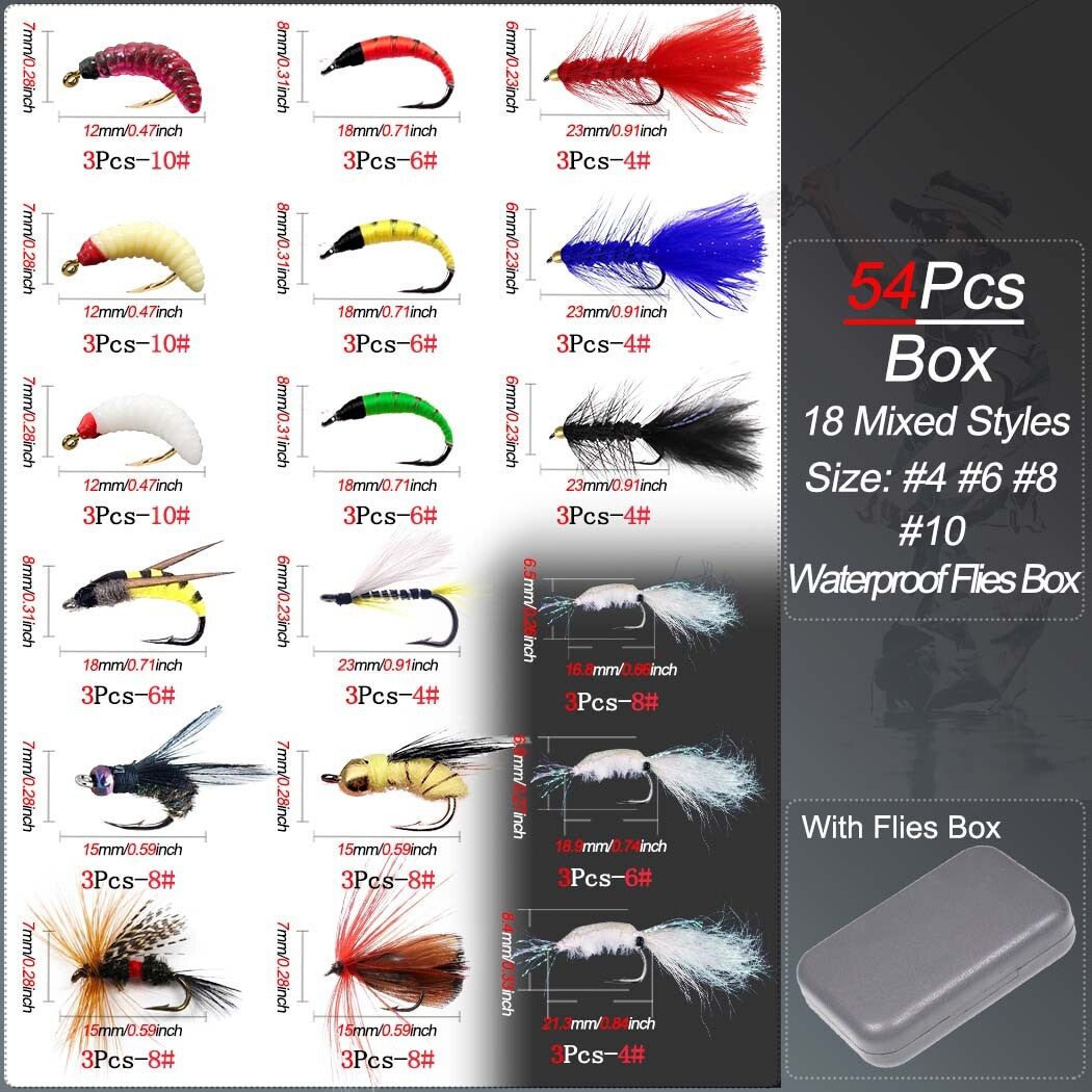 Artificial Fly Fishing Bait Lures Set for Trout Bass Wet Dry Flies Assortment