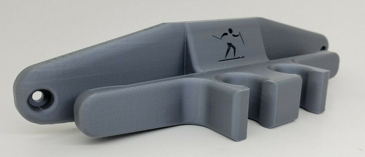 3D Printed Ski Wall Mount Holder Silver PLA Plastic | Ski Equipment Organizer