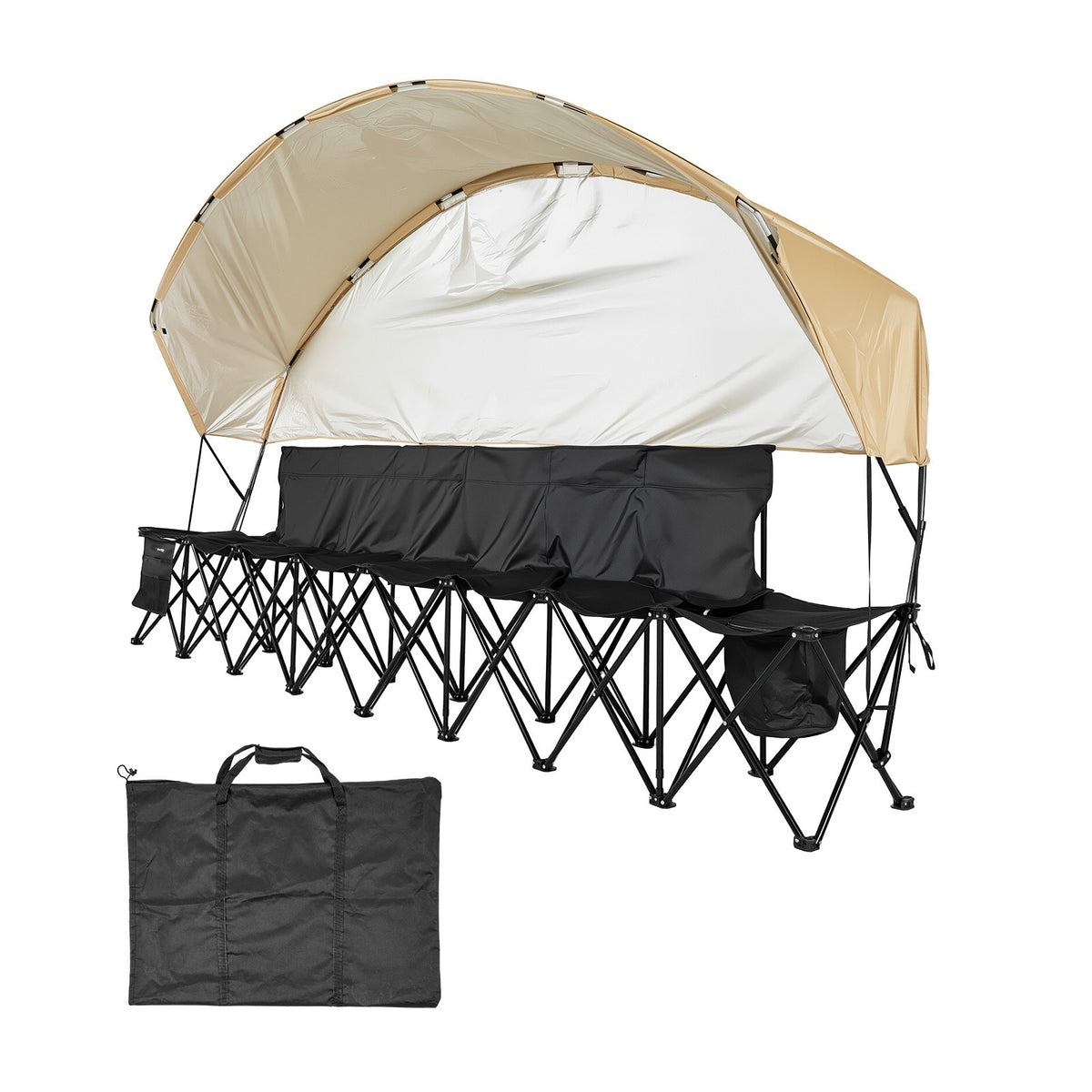 6-Seat Folding Sports Bench with Sunshade and Storage Bag