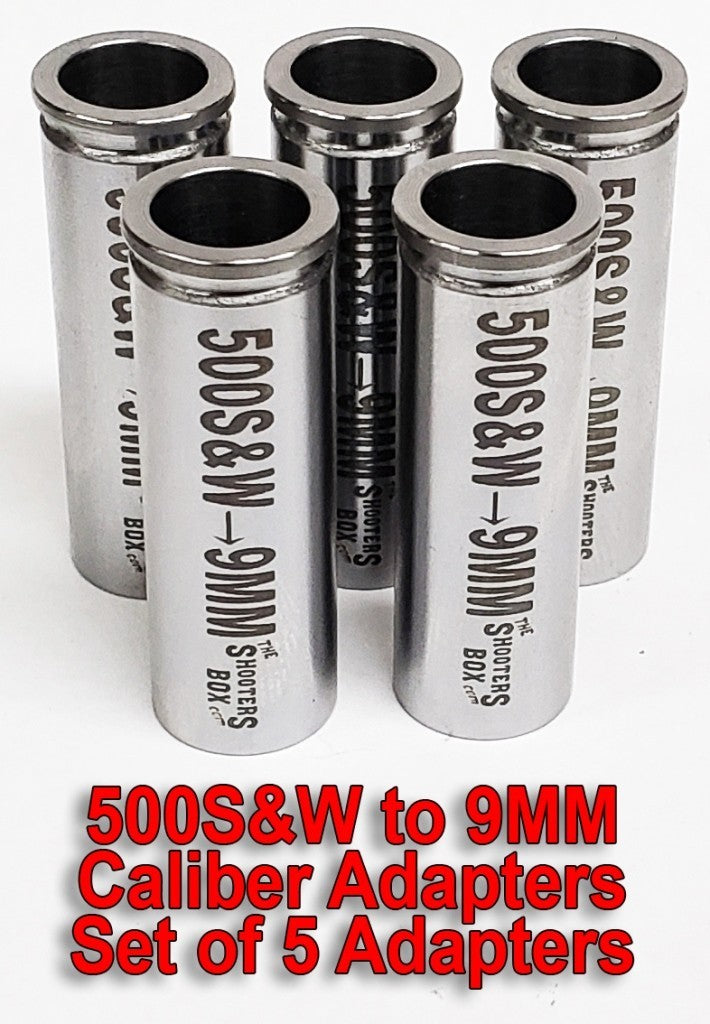 500 S&W to 9mm Luger Caliber Adapter Set - Stainless Steel, 5 Pieces