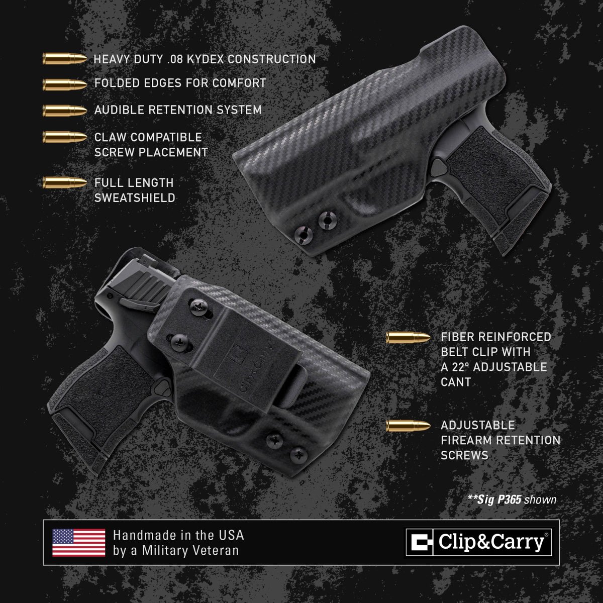 Kydex IWB Holster for Sig Sauer P365 - USA Made, Adjustable Fit & Lifetime Guarantee