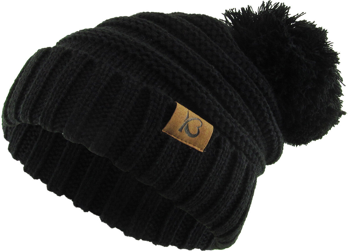 Chunky Cable Knit Slouch Pom Beanie Oversized Winter Ski Hat for Women