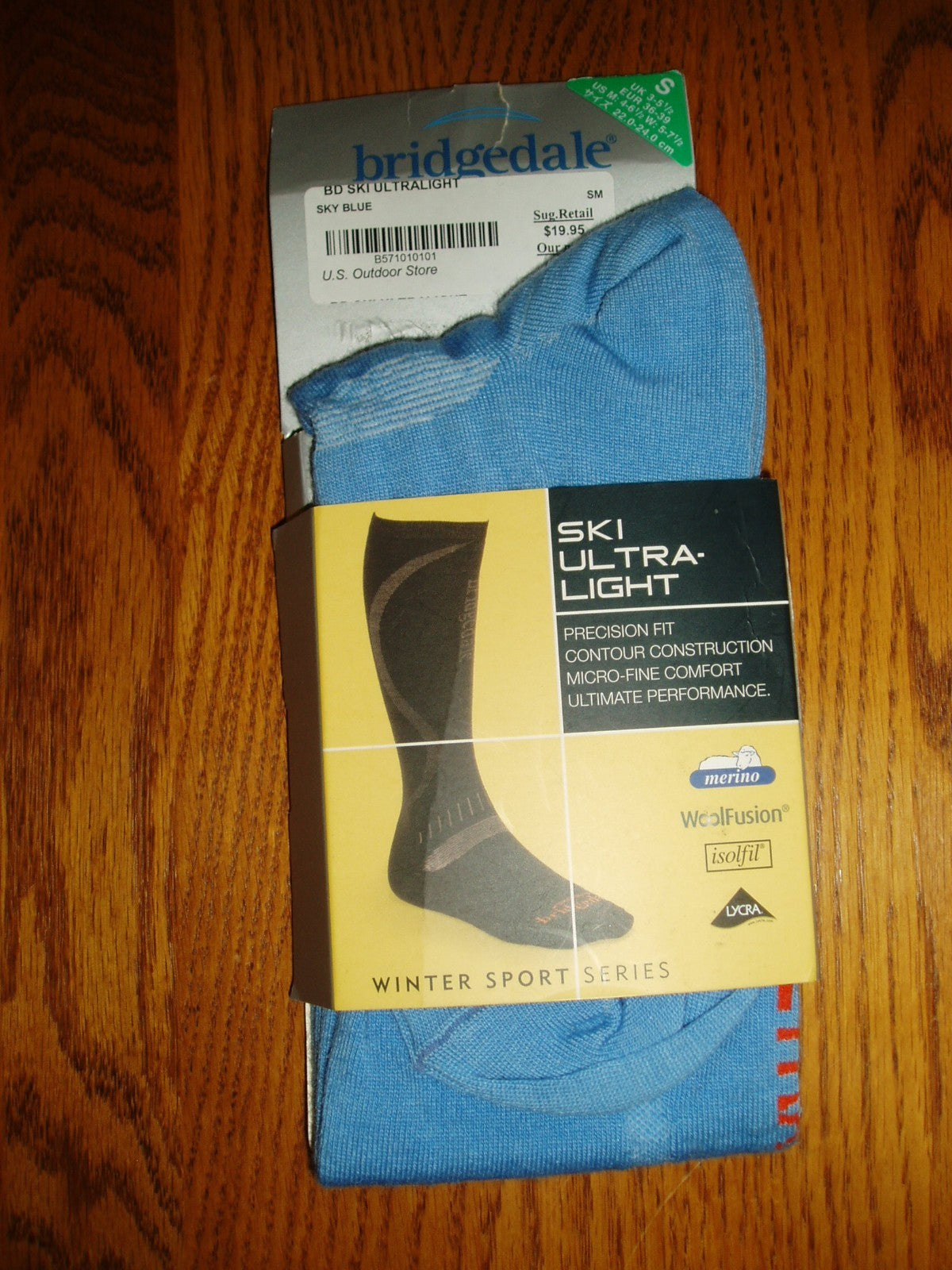Ultra-Light Ski Socks Small Blue Wool Blend Winter Sports Socks