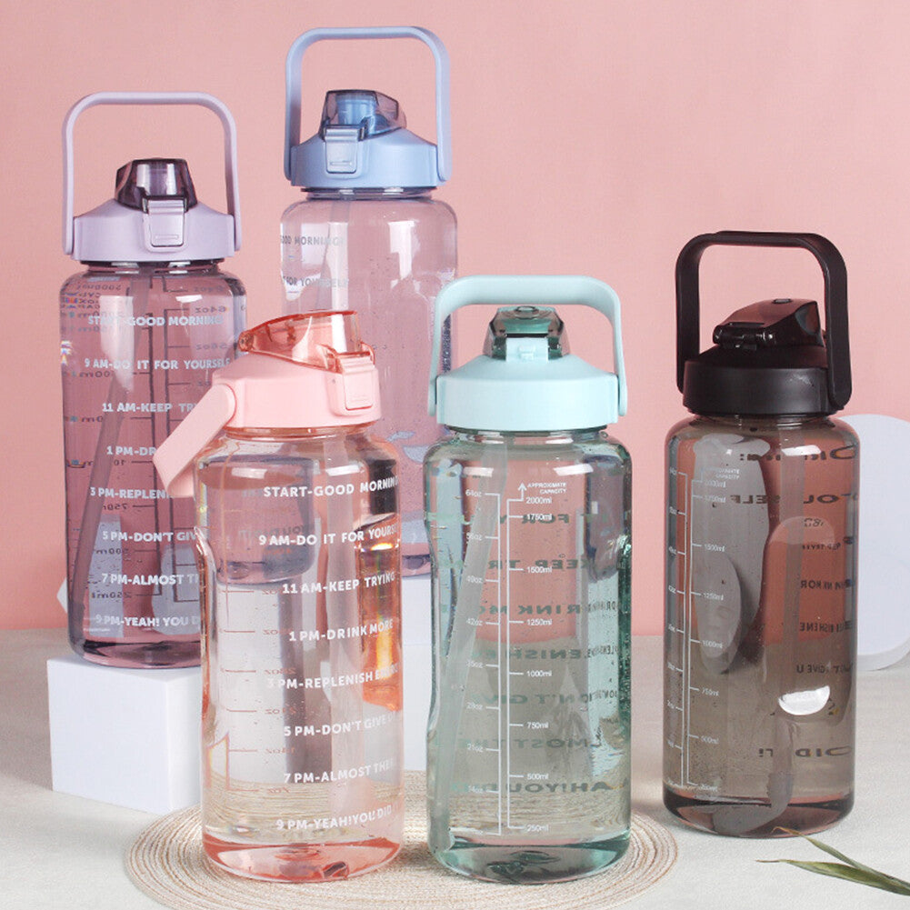 Motivational Half Gallon Water Bottle with Time Marker and Straw - 64 oz BPA Free Hydration Bottle