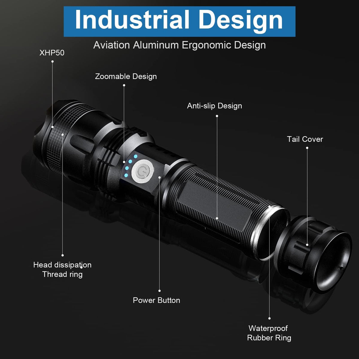 Super Bright 90,000 Lumens Rechargeable Waterproof LED Flashlight - 2 Pack