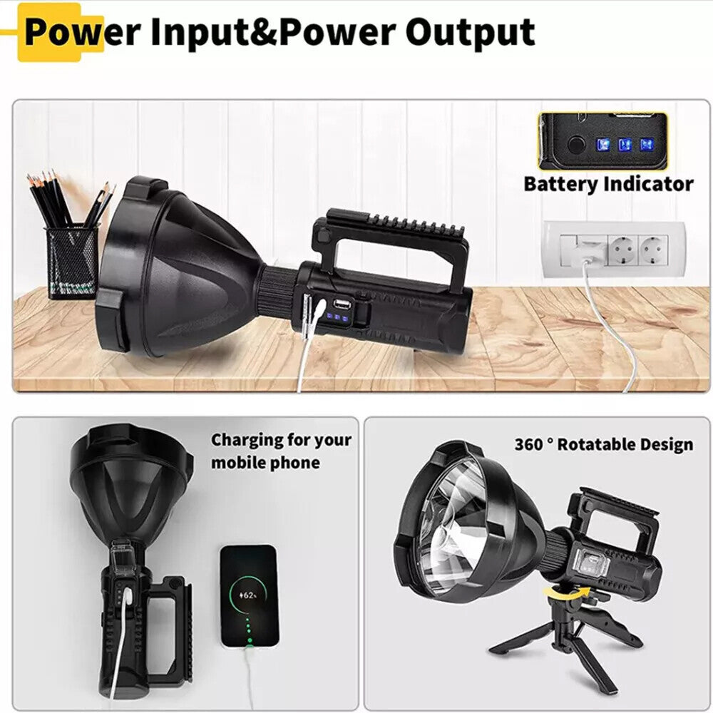 Rechargeable LED Searchlight Spotlight 1000000 Lumens Handheld Flashlight